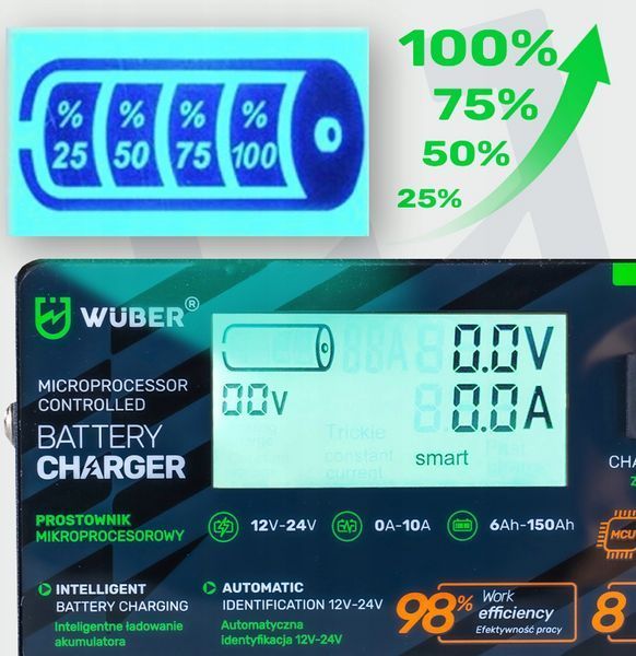 Зарядное устройство для аккумуляторов 12В и 24В 10А Wuber (Польша) 2349930119 фото