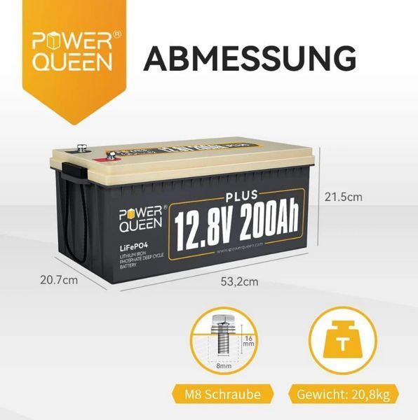 Аккумулятор LifePo4 200Ач Plus 12,8V 2560Wh BMS PowerQueen (Германия) 2292667923 фото